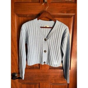 Light Blue Ribbed V-Neck Cropped Cardigan -Girls XL